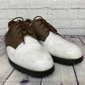 Foot-Joy Golf Shoes Men Size 11 M 45526 White Brown Saddle Spikes Extra Comfort
